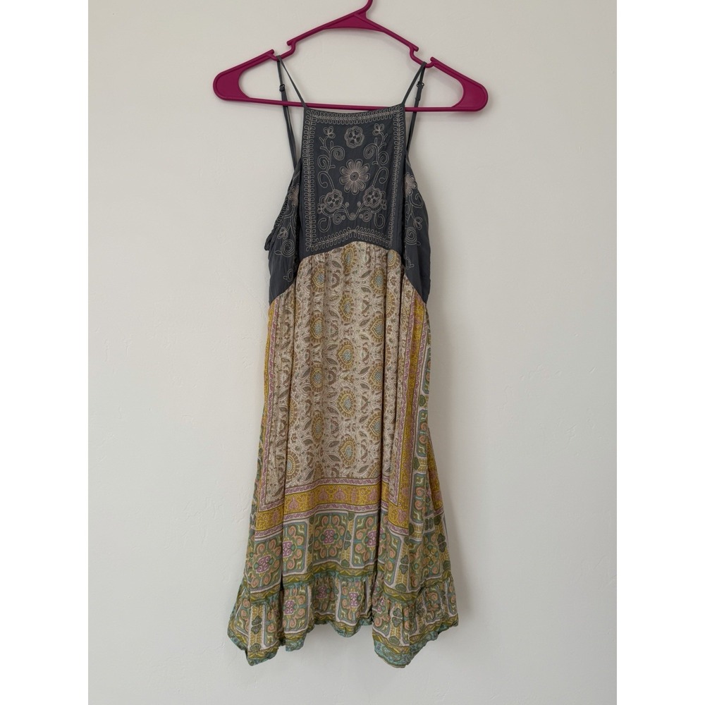 Anna Sui For O'Neill Dress S Boho Paisley Embroidered Babydoll Ruffle Mini